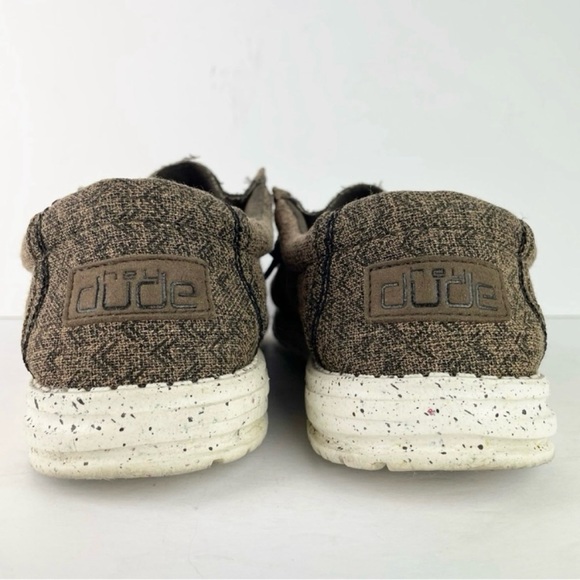 Hey Dude Wally Eco Linen Dark Brown Slip On Casual Moc Chukka Canvas Shoes - Picture 4 of 13